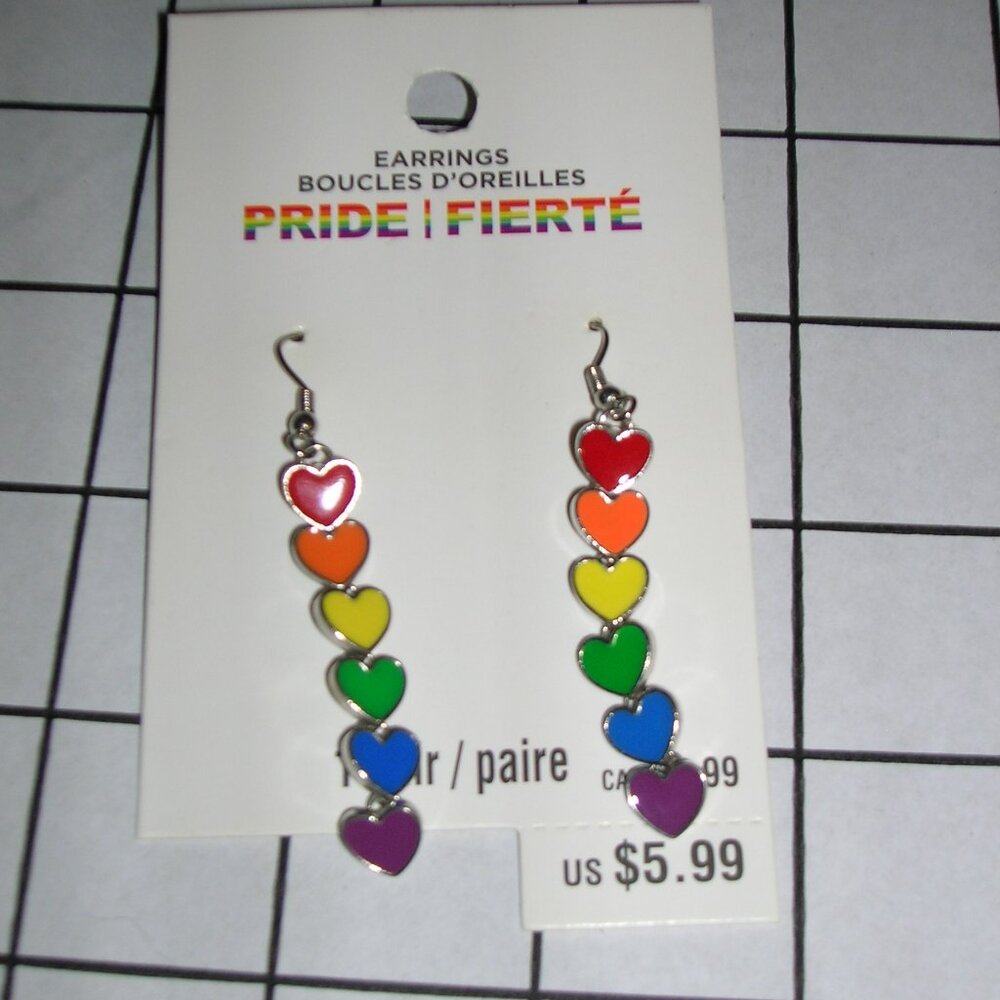 Rainbow heart dangling earrings